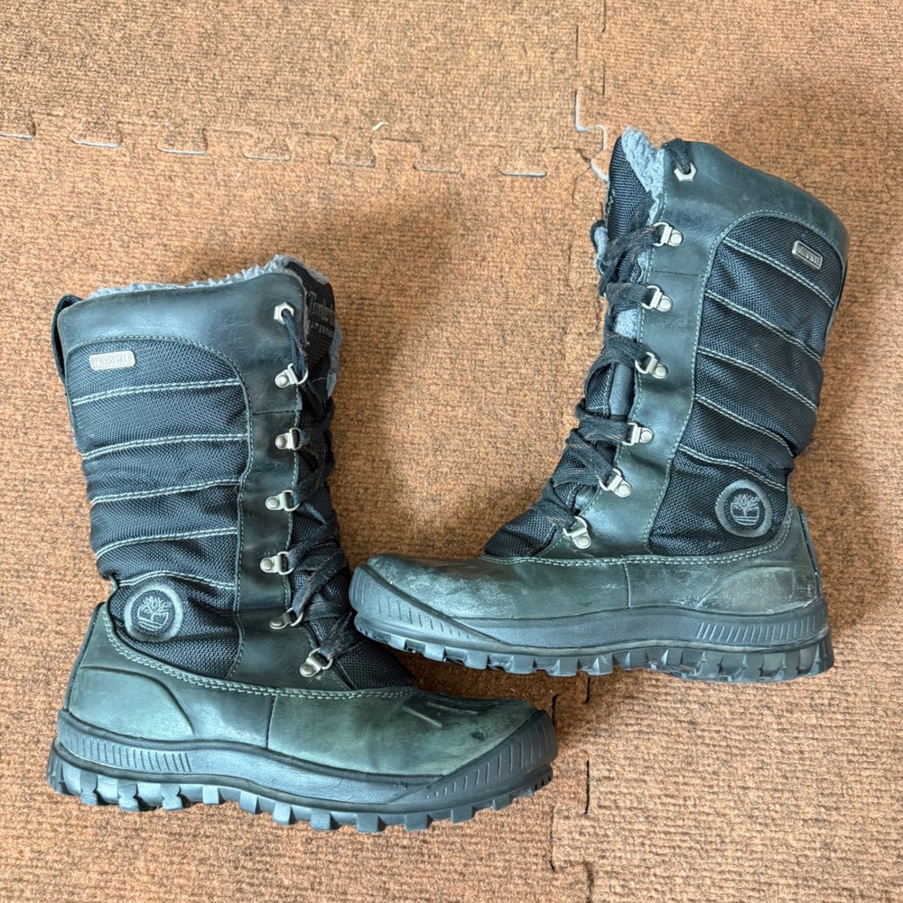Timberland Waterproof Winter Boots Womens 6.5M Black Leather Fleece Lined 812R